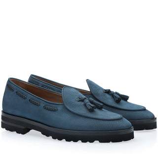 SUPERGLAMOUROUS Tangerine 8-T Oregon Men's Shoes Grainy Nubuck Leather Belgian Tassel Loafer (SPGM1373)-AmbrogioShoes