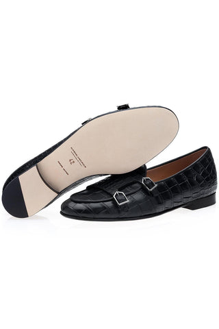 SUPERGLAMOUROUS Tangerine Crocodile Double Monk Belgian Loafer (SPGM1349)