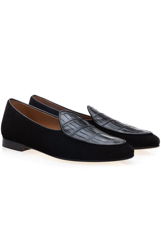 SUPERGLAMOUROUS Tangerine Crocosuede Exotic Crocodile / Suede Belgian Loafers (SPGM1337)-AmbrogioShoes