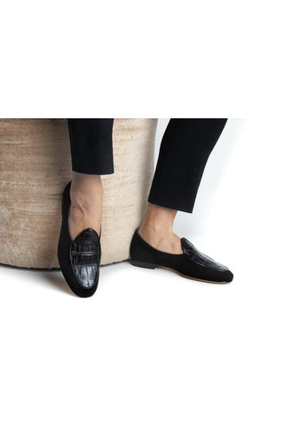 SUPERGLAMOUROUS Tangerine Crocosuede Exotic Crocodile / Suede Belgian Loafers (SPGM1337)-AmbrogioShoes