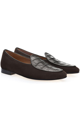 SUPERGLAMOUROUS Tangerine Crocosuede Exotic Crocodile / Suede Belgian Loafers (SPGM1337)-AmbrogioShoes