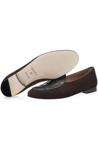 SUPERGLAMOUROUS Tangerine Crocosuede Exotic Crocodile / Suede Belgian Loafers (SPGM1337)-AmbrogioShoes