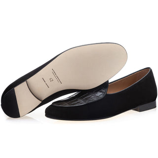 SUPERGLAMOUROUS Tangerine Crocosuede Men's Shoes Exotic Crocodile / Suede Leather Belgian Loafers (SPGM1337)-AmbrogioShoes