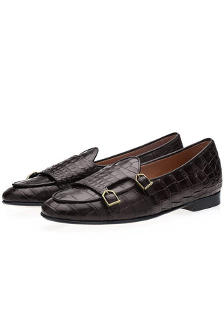 SUPERGLAMOUROUS Tangerine Exotic Crocodile Double Monk Belgian Loafer (SPGM1349)