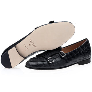 SUPERGLAMOUROUS Tangerine Men's Shoes Exotic Crocodile Double Monk Belgian Loafer (SPGM1349)-AmbrogioShoes