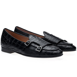 SUPERGLAMOUROUS Tangerine Men's Shoes Exotic Crocodile Double Monk Belgian Loafer (SPGM1349)-AmbrogioShoes