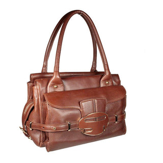 Sergio Rossi Chocolate Brown Leather handbag Double Gusset Zip-Top Satchel (SR1106)-AmbrogioShoes
