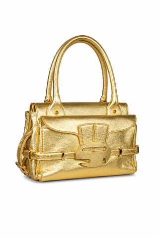 Sergio Rossi Gold Leather handbag Double Divider Zip-Top Satchel (SR1105)