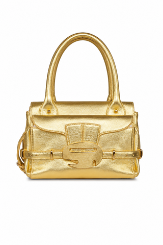 Sergio Rossi Gold Leather handbag Double Divider Zip-Top Satchel (SR1105)