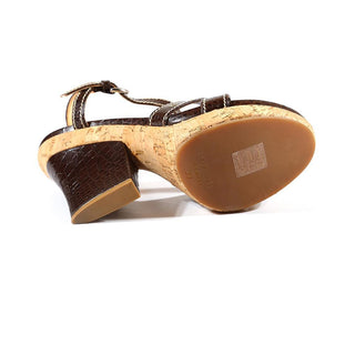 Sergio Rossi Women's Shoes Brown Crocodile Print / Calf-Skin Leather Sandals (SRW07)-AmbrogioShoes