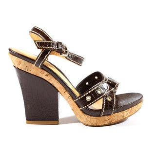 Sergio Rossi Women's Shoes Brown Crocodile Print / Calf-Skin Leather Sandals (SRW07)-AmbrogioShoes