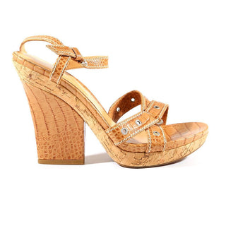 Sergio Rossi Women's Shoes Light Brown Crocodile Print / Calf-Skin Leather Sandals (SRW08)-AmbrogioShoes