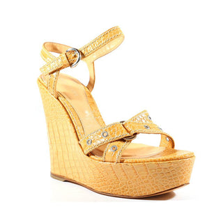 Sergio Rossi Women's Shoes Peach Alligator Print / Calf-Skin Leather Wedge Sandals (SRW04)-AmbrogioShoes