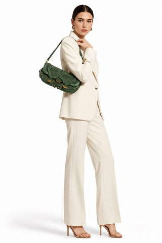 Sergio Rossi bag Forest Green Leather & Suede Shoulder handbag (SR1114)