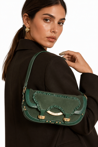 Sergio Rossi bag Forest Green Leather & Suede Shoulder handbag (SR1114)