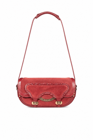Sergio Rossi handbag Leather & Cherry Red Suede Shoulder bag (SR1111)