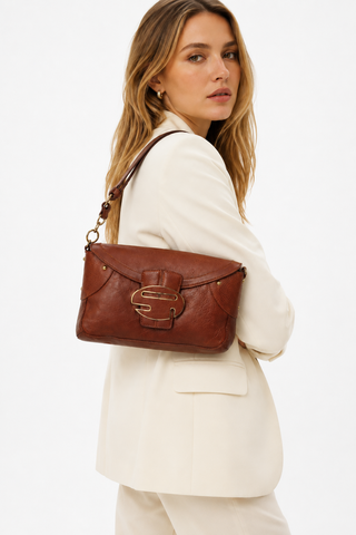 Sergio Rossi handbag Leather Chocolate Brown Baguette Bag (SR1107)