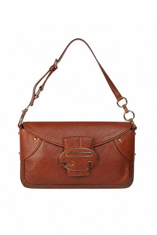 Sergio Rossi handbag Leather Chocolate Brown Baguette Bag (SR1107)
