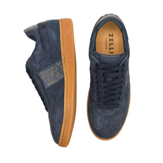 Zelli Italia Shizzo Men's Shoes Navy Suede Calf-Skin Leather Signature Sneaker (ZEL1049)
