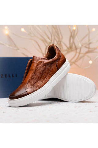 Spettacolare Leather Sneaker Cognac-Dellamoda
