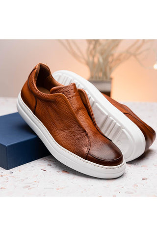 Spettacolare Leather Sneaker Cognac-Dellamoda
