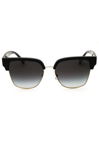 Michael Kors 0MK2262 rectangular women's sunglasses with black propionate frames, gold metal accents, and gradient lenses.