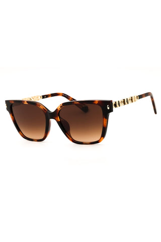 Michael Kors rectangular women's sunglasses in tortoise shell propionate with gold-tone logo temples and brown gradient lenses.