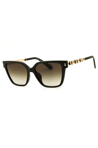 Michael Kors rectangular women's sunglasses with black propionate frames, gradient lenses, and gold-tone logo chain temples.
