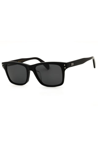 Salvatore Ferragamo men's rectangular black acetate sunglasses with dark lenses and silver logo detailing on the temples.
