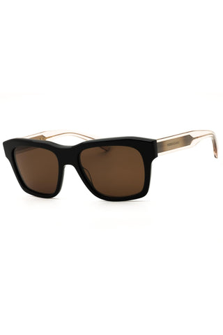 Salvatore Ferragamo men's rectangular sunglasses with black acetate frames and translucent beige temples.