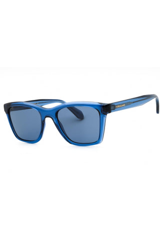 Salvatore Ferragamo SF2001S unisex rectangular sunglasses in translucent blue injected propionate with dark lenses.