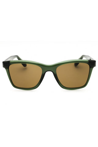 Salvatore Ferragamo SF2001S unisex rectangular sunglasses with green injected propionate frames and brown tinted lenses.