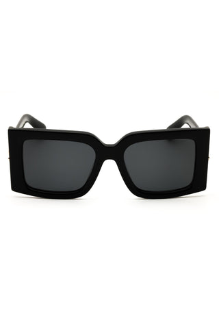 Salvatore Ferragamo SF2032S oversized black acetate women's sunglasses with rectangular frames and dark lenses.