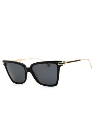Salvatore Ferragamo SF2036S cat eye sunglasses featuring a black acetate frame and slim gold-tone metal temples.