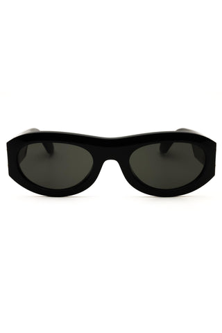 Salvatore Ferragamo SF2082SE women's oval sunglasses in glossy black acetate with dark tinted lenses.
