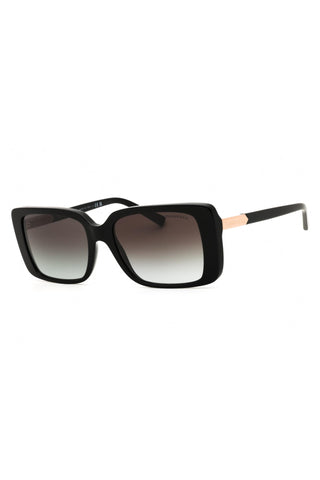 Tiffany 0TF4249 rectangular black acetate sunglasses with gradient lenses and gold-tone temple accents.