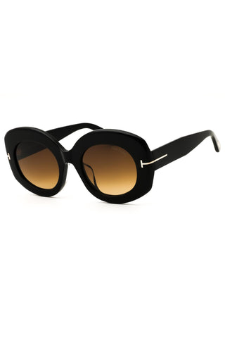 Tom Ford FT1346-F oversized black acetate women's sunglasses with brown gradient lenses and signature gold T-logo temples.