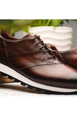 Testo Leather Sneaker - Brown-Dellamoda