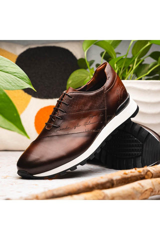 Testo Leather Sneaker - Brown-Dellamoda