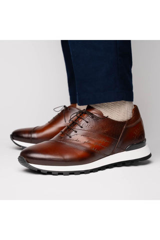 Testo Leather Sneaker - Brown-Dellamoda
