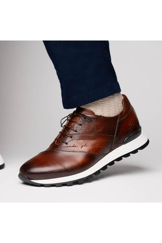 Testo Leather Sneaker - Brown-Dellamoda
