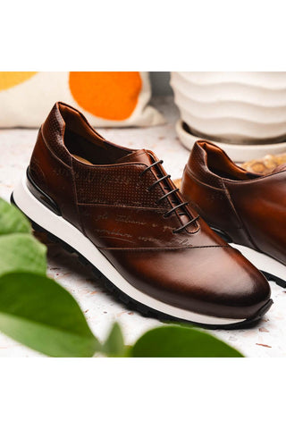 Testo Leather Sneaker - Brown-Dellamoda