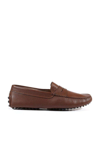Tods Men's Designer Shoes Gommini Driving Textured leather Loafers Brown (TDM22)