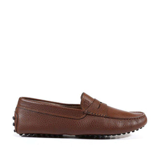 Tods Men's Designer Shoes Gommini Driving Textured leather Loafers Brown (TDM22)-AmbrogioShoes