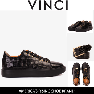 Vinci Belmont Embossed Leather Sneaker - Black