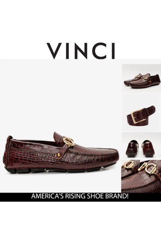 Vinci Pisa Embossed Leather Horse-Bit Loafer - Burgundy