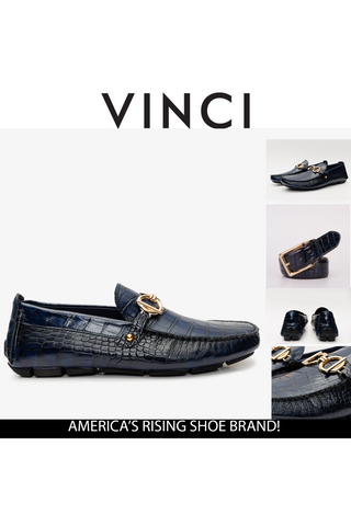 Vinci Pisa Embossed Leather Horse-Bit Loafer - Navy