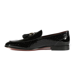 Valentino 19673 Black Woven Patent Leather Tassels Formal Loafers (VAL1005)-AmbrogioShoes