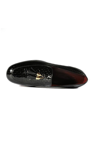 Valentino 19673 Black Woven Patent Tassels Formal Loafers (VAL1005)