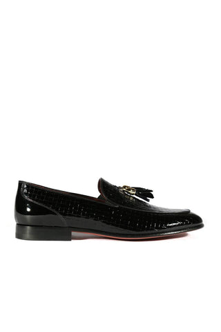 Valentino 19673 Black Woven Patent Tassels Formal Loafers (VAL1005)